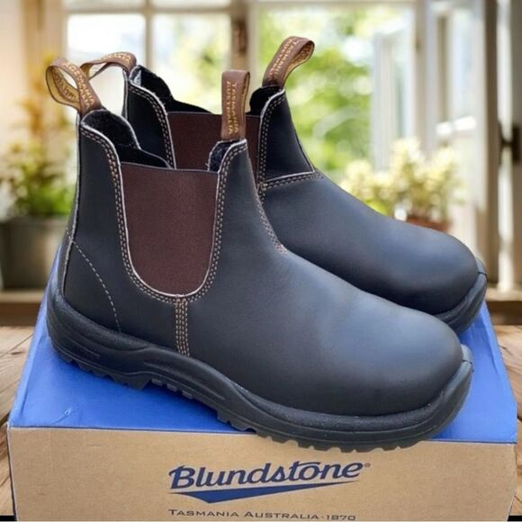 BLUNDSTONE 172 Leather Safety Work Chelsea Boot Stout Brown AUS 10.5 US Men 11.5 - Picture 7 of 16